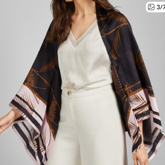 Ted Baker Cadeey Caramel Silk Cape Scarf Tiger - Picture 2 of 7